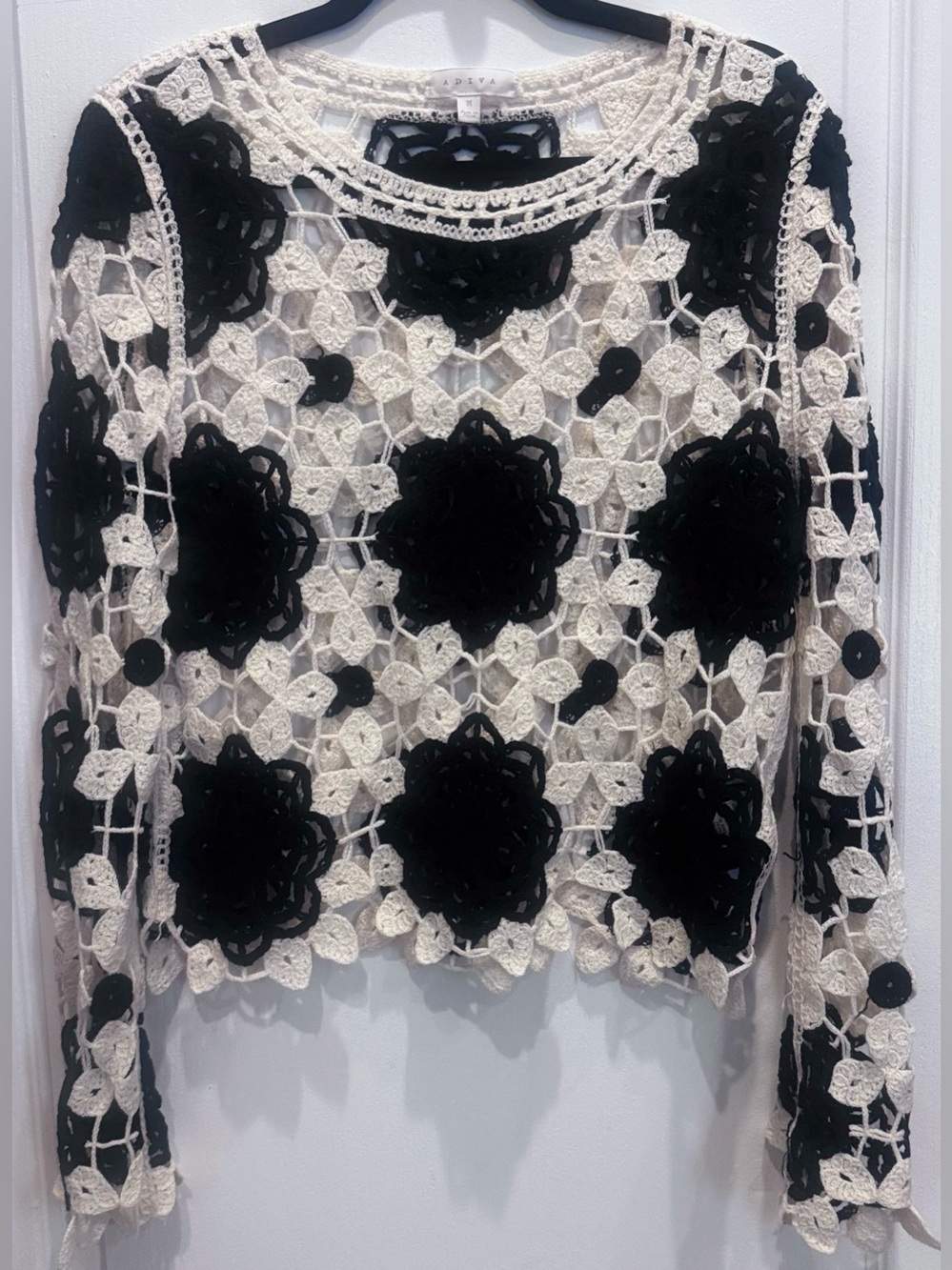 ADIVA Crocheted Floral Pullover Shell Sweater
Black White M NWOT